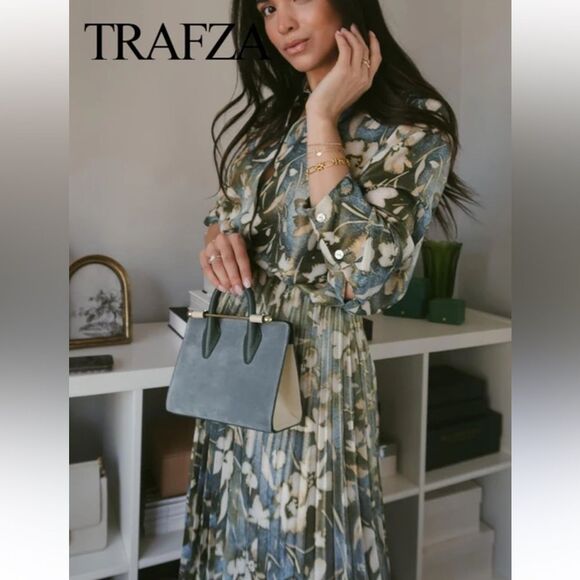 ZARA NEW WOMAN GOLDEN LAMINATED PRINT SHIRT & SKIRT CO-ORD SET